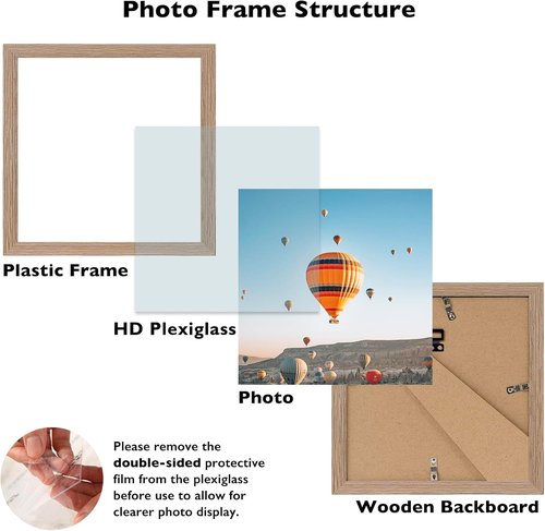 JCJMY 8x8 Picture Frame - Rustic Brown Wall Mount & Tabletop Display | Durable Shatter-Resistant Plexiglass