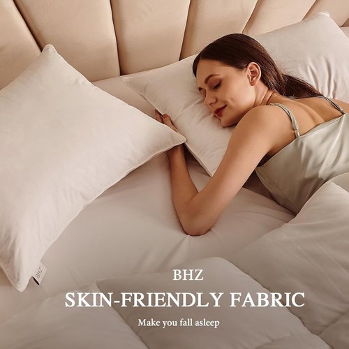 BHZ Goose Down Feather Pillows - Queen Size Set of 2 | Medium Firm Soft Support for Side & Back Sleepers