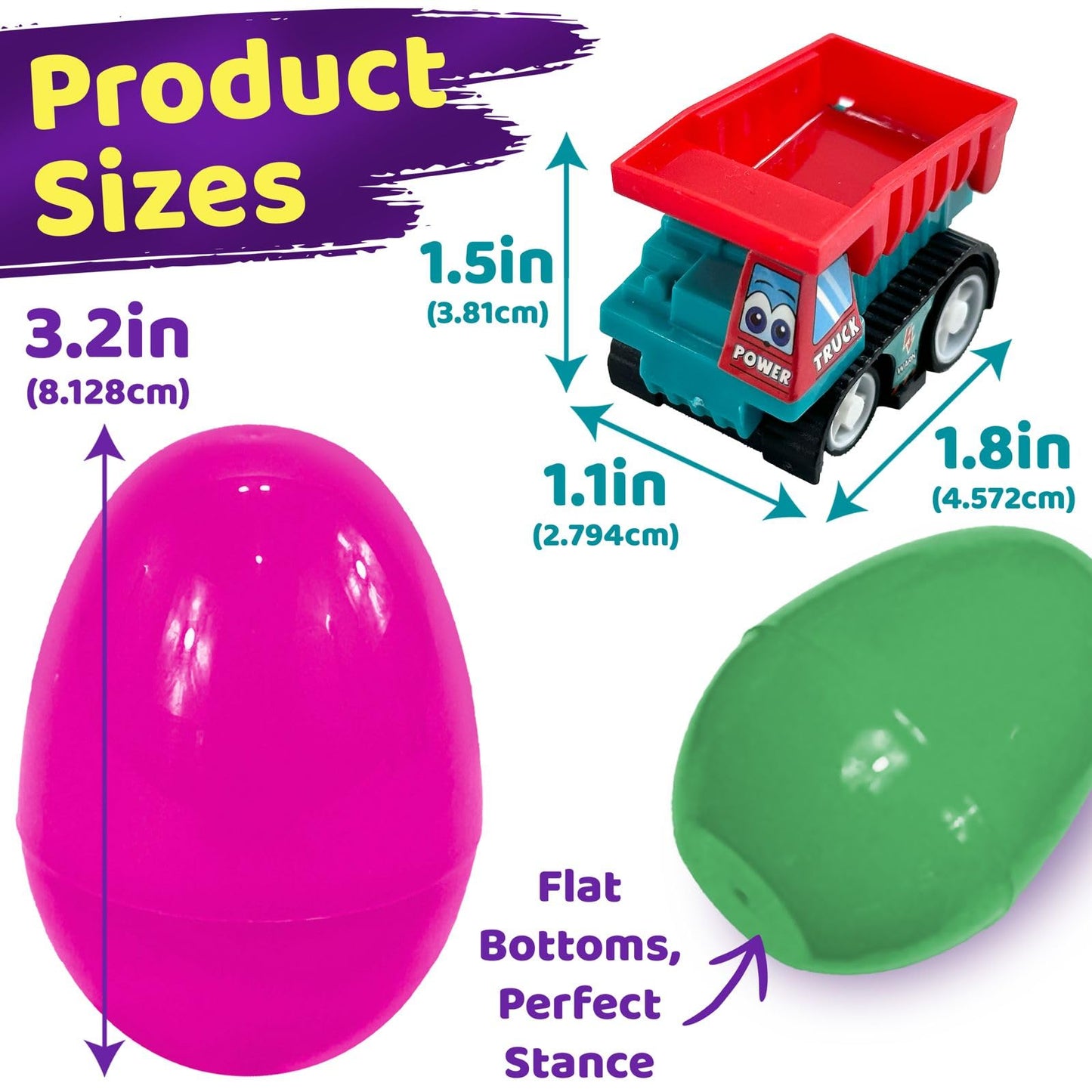 stargo 24 Pack Colorful Prefilled Easter Eggs bulk with toys - Mini Car set Construction Engineering Vehicles pull-back cars. Plastic Easter Eggs Filled, Basket Fillers, Party Favors, Boys Goodie Bags