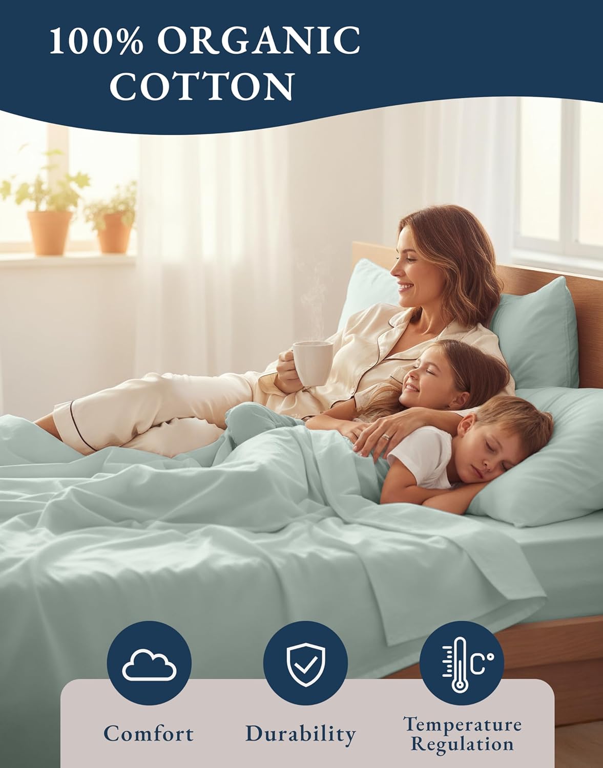 LANE LINEN 100% Organic Cotton Twin Bed Sheet Set - Soft, Comfy & Eco-Friendly | Cool Blue