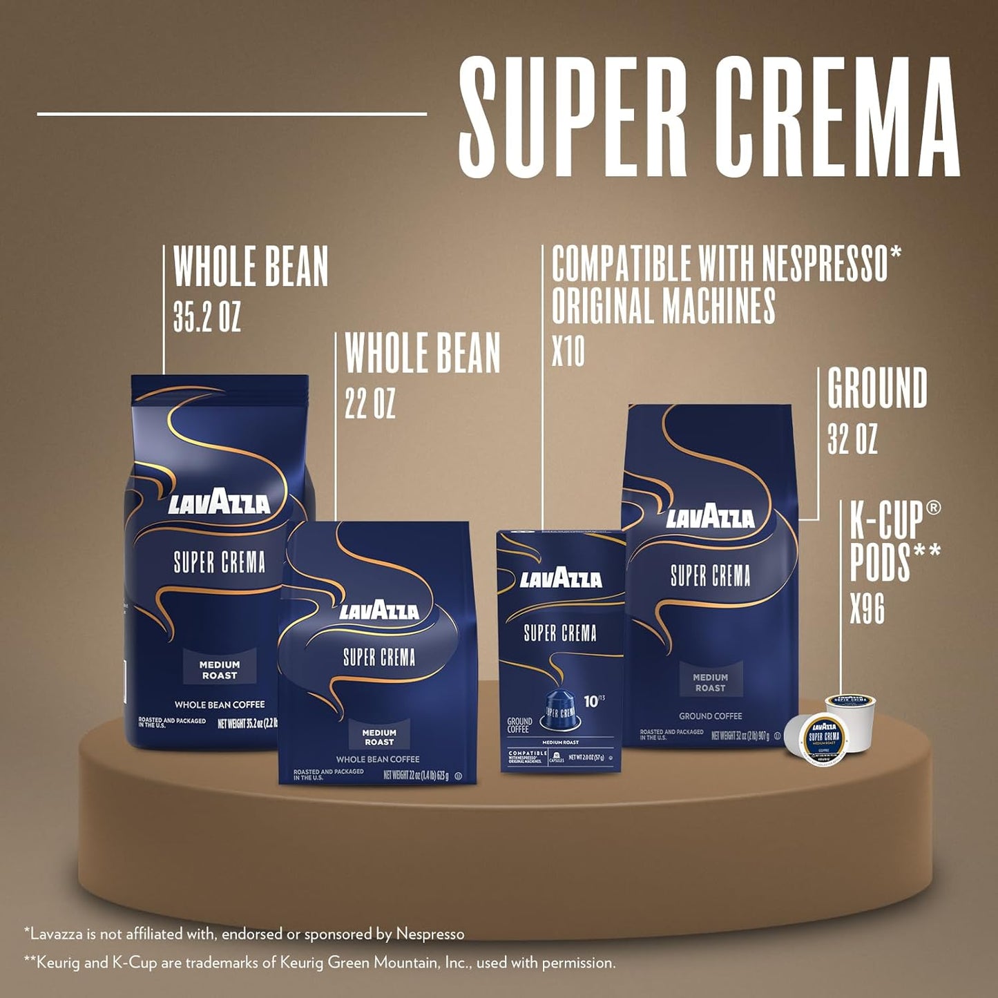 Lavazza Super Crema Espresso Whole Bean Value Pack - 3 Bags of 2.2 lb Each for Rich Flavor