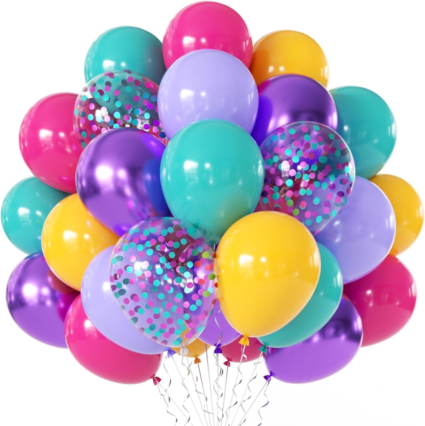 Skiennix 50 Pcs 12-Inch Pink, Blue & Purple Balloons - Metallic Confetti for Birthday & Baby Shower Decor
