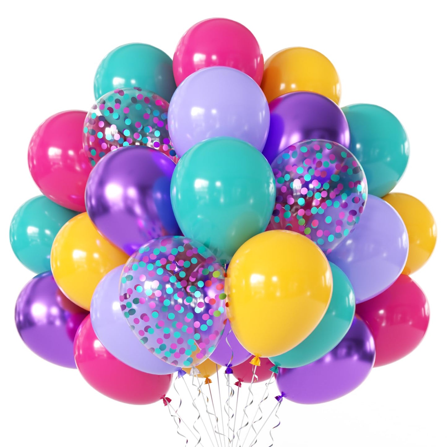 Pink Blue Purple Balloons - 50 Pcs 12 Inch Hot Pink Metallic Purple Teal Yellow Confetti Balloons for Magic Theme Birthday Baby Shower Engagement Party Decoration