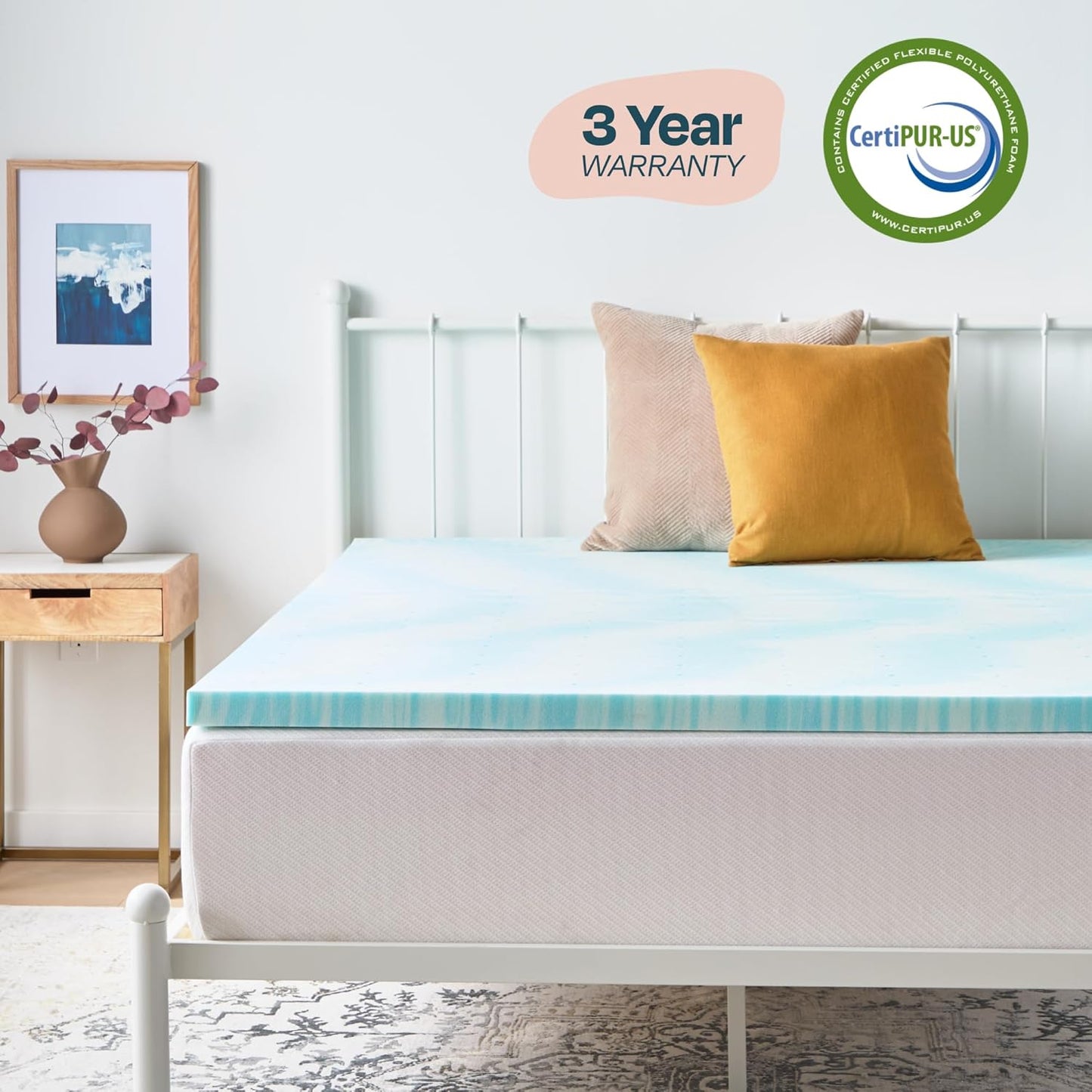 Linenspa 2 Inch Gel Memory Foam Mattress Topper - Twin Size, Cooling & Pressure Relieving | CertiPUR Certified