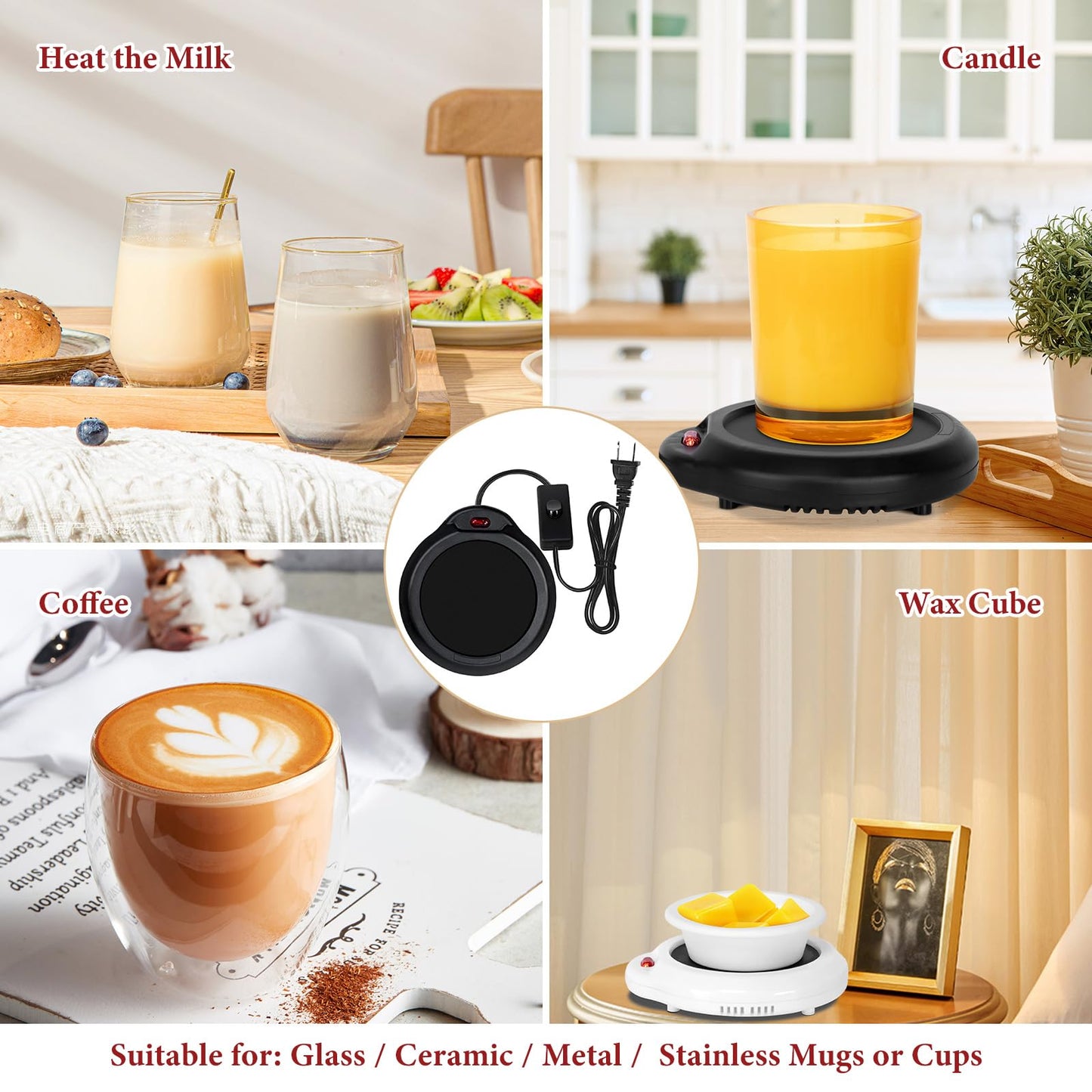 Large Candle Warmer Wax Melter, Warmer Plate for Candle Jar, Wax Cubes Melter, Warmer Plate, Electric Coffee Mug Warmer, Tea or Various Beverages Warmer, for Home, Office Desk, etc, Best Gift(Black)