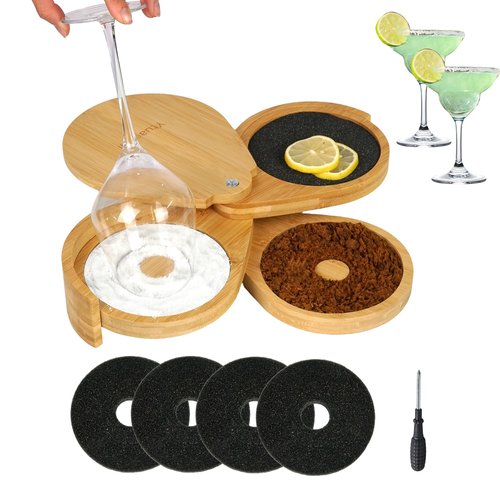 3 Tier Margarita Salt Rimmer Set Bamboo. Family Party Salt and Sugar Rimmer for Cocktails Bar Bartender Tools Glass Rimmer Cocktail Rimmers Drinks 5.1 Inch Margarita Kit