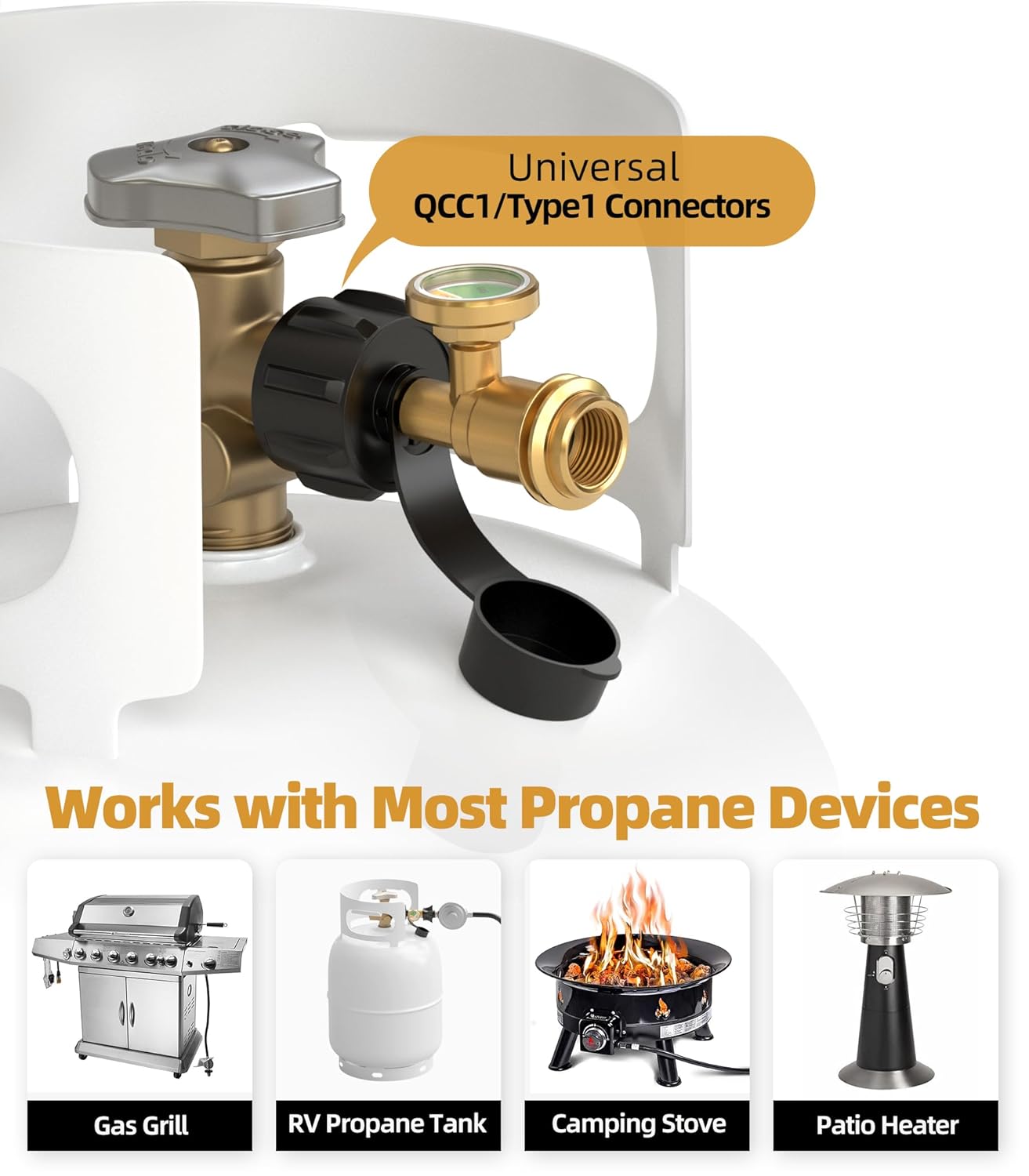 Propane Tank Gauge by PropanePro - Universal Level Indicator for 5-40lb LP Tanks | Easy-to-Read Color Coded Meter (2 Packs)