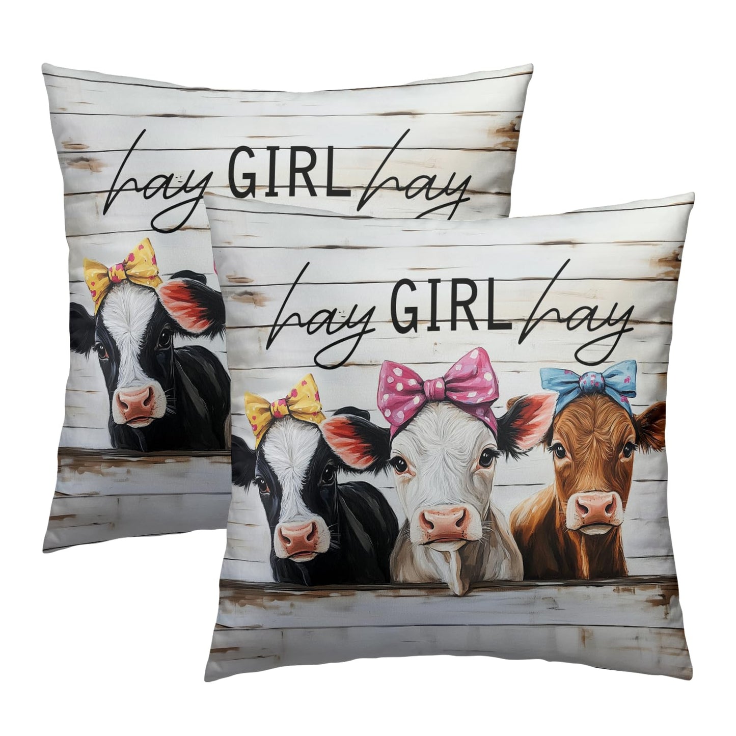 Giwawa Farmhouse Cow Throw Pillow Covers 18x18 Inch Hay Girl Hay Decorative Pillowcase Set of 2 Couch Cushion Covers for Home Living Room Patio