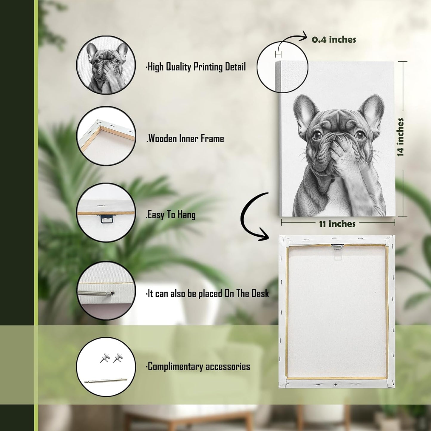 LUKIPOM French Bulldog Wall Art Set - Funny Canvas Prints for Bathroom Decor | 11x14 Inch Framed