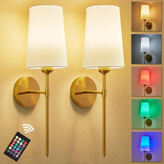 Battery Operated Wall Sconce Set of 2, Rechargeable Wall Lights, Multi-Color Detachable Rechargeable Bulbs, for Bedroom Living Room Hallway