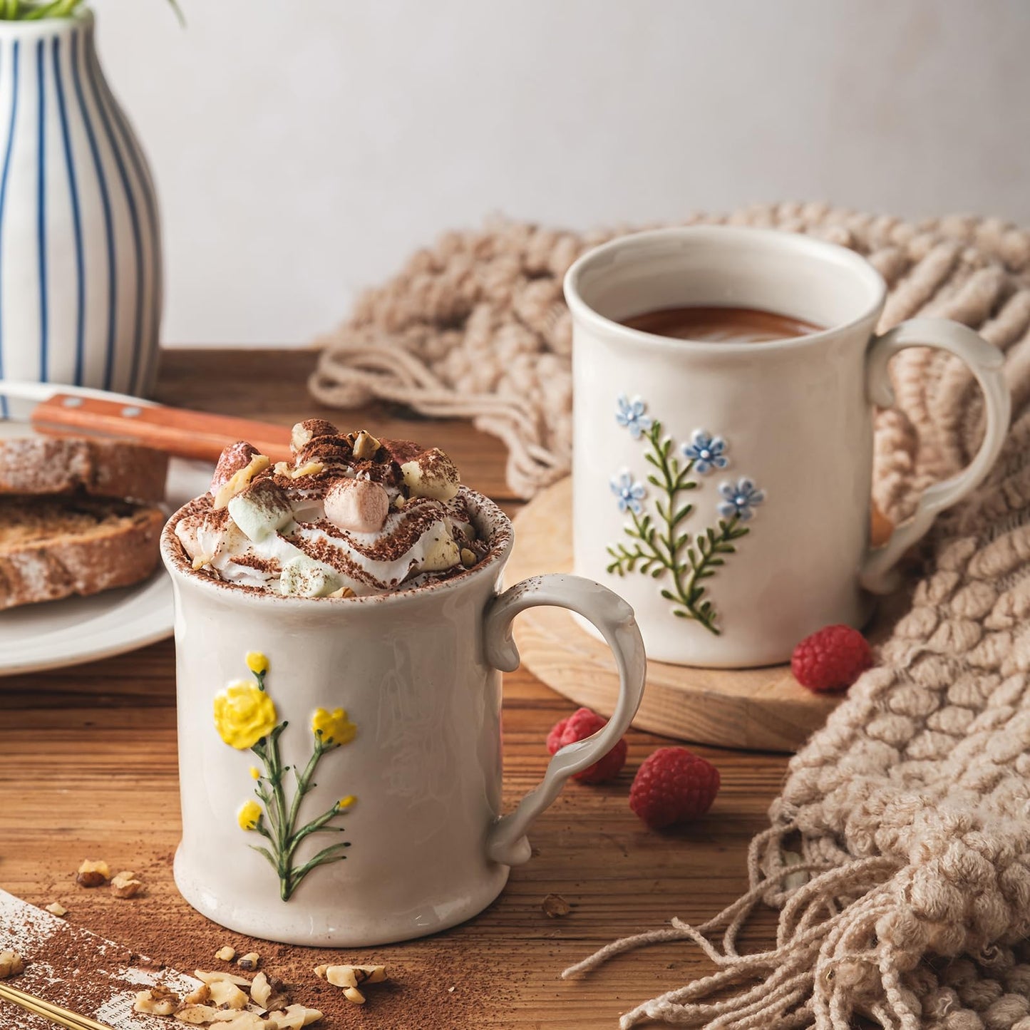 DELIGHTS GALORE Ceramic coffee Mugs, Set of 1 Yellow Flower - 16oz, Hand-Painted, Microwave heating and dishwasher cleaning available, Ideal for Daily Brews