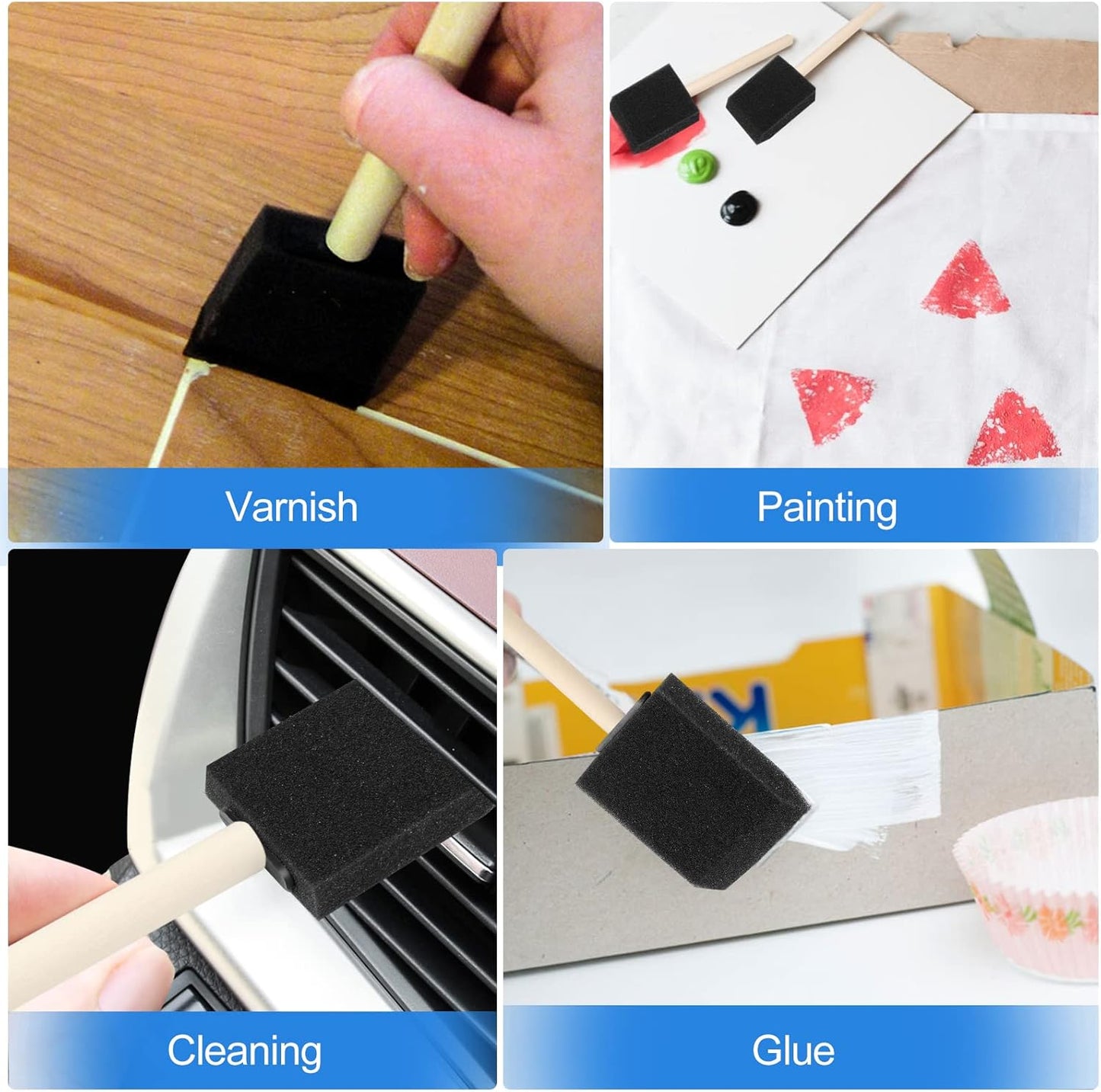 Skiennix Foam Paint Brushes - 20 Pcs 2 Inch Wood Handle Sponge Brushes for DIY Crafts & Staining