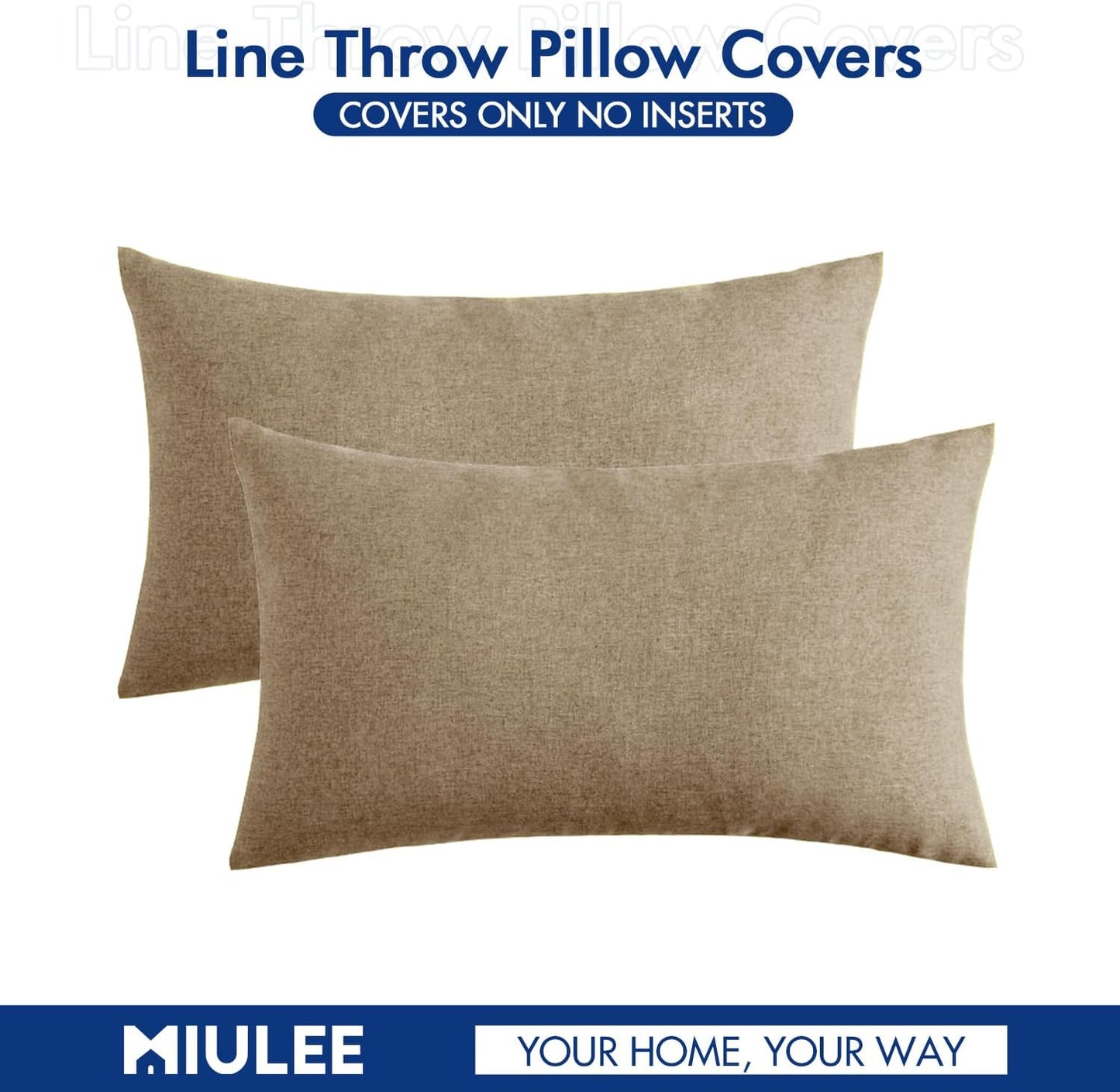 MIULEE Decorative Outdoor Throw Pillow Covers - Waterproof Faux Linen Cushion Cases | 20x12 Inch Taupe Grey (Pack of 2)