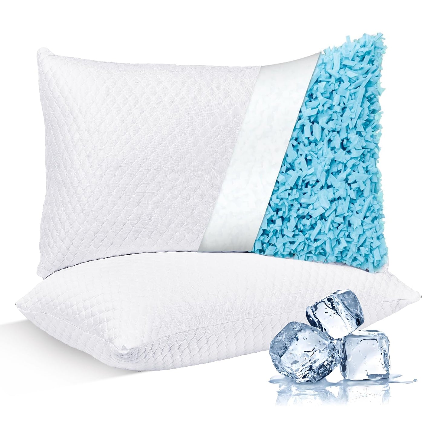 NTCOCO Cooling Bed Pillows King Size Pack of 2 for Sleeping Shredded Memory Foam Bed Pillows Adjustable Gel for Side Stomach Back Sleepers Washable Removable Cover