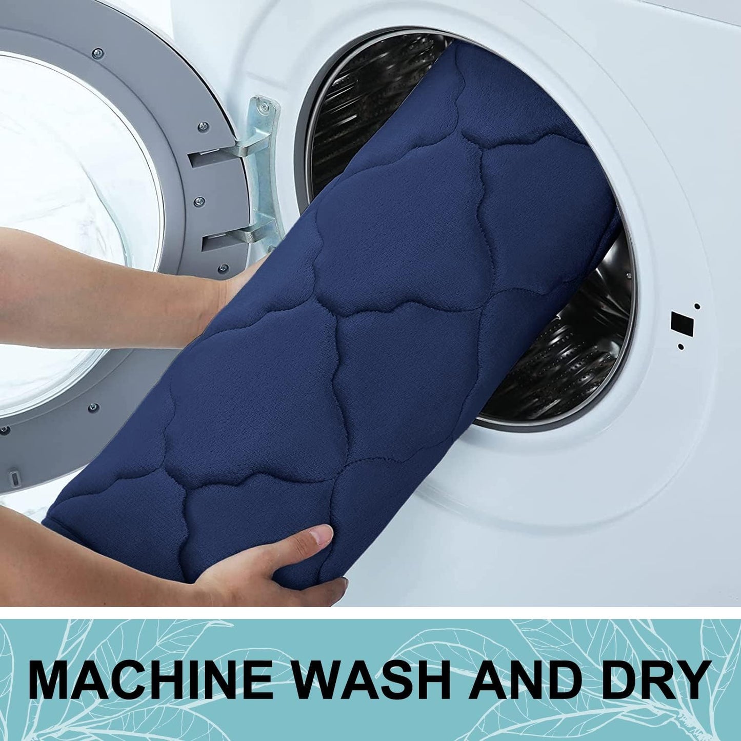 OLANLY Memory Foam Bath Mat Rug - Ultra Soft, Absorbent & Non-Slip | 24x16 Navy Bathroom Carpet