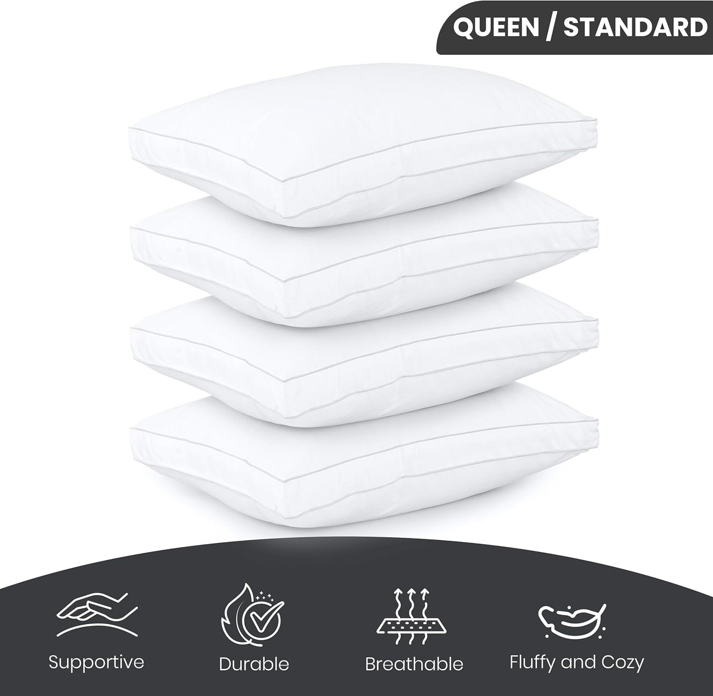Utopia Bedding Queen Size Bed Pillows - Soft & Fluffy Down Alternative | Set of 4, Cooling Gusseted Design