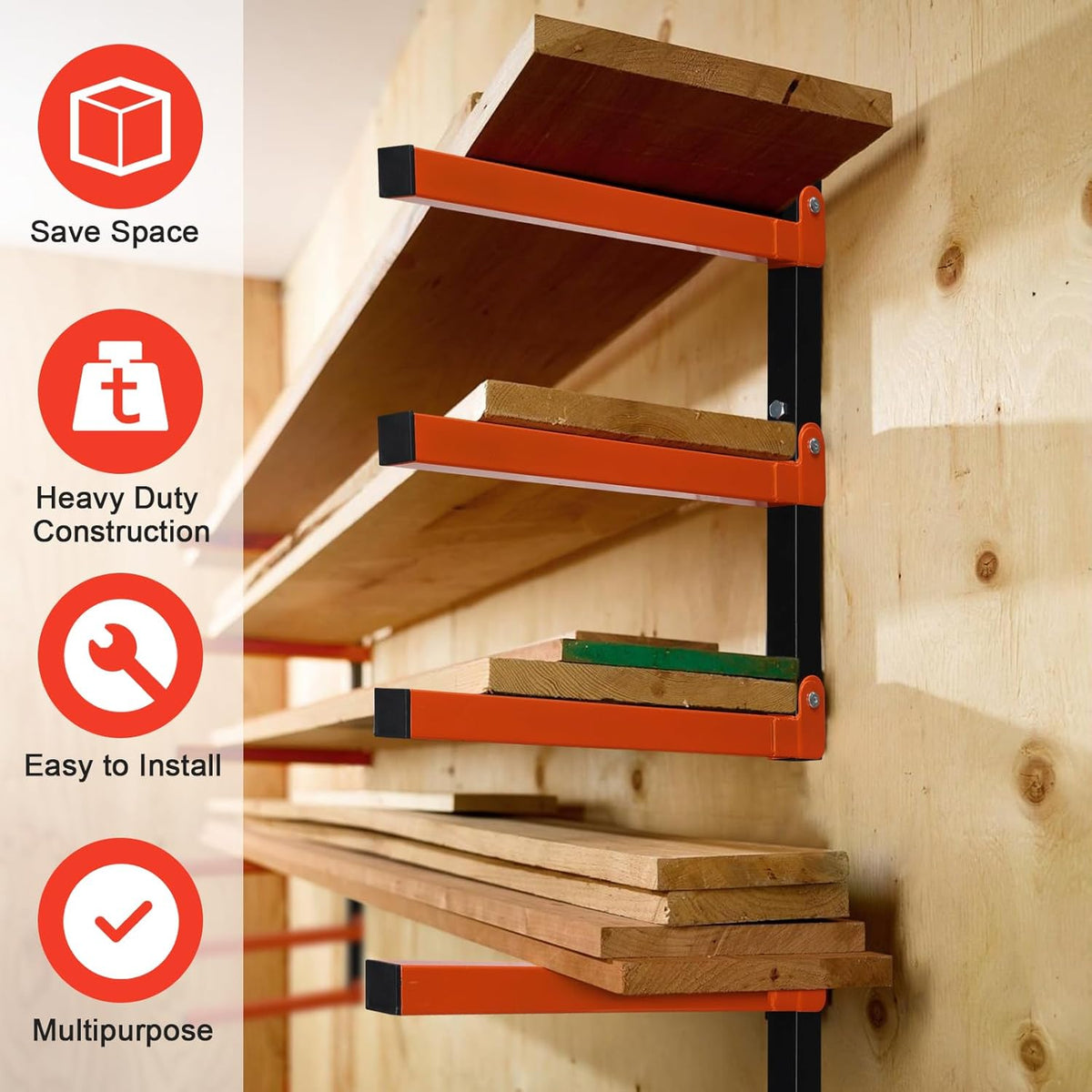 Metal Lumber Rack by [Brand Name] - Wall-Mounted Wood Storage Organizer | 4-Pack for Indoor & Outdoor Use