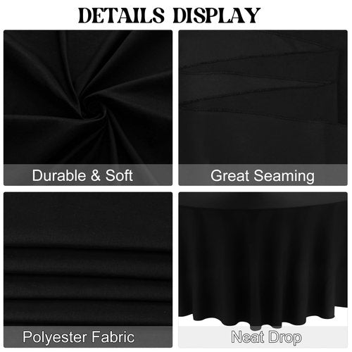 JALANCY 4 Pack Round Tablecloth 90 Inch Black Polyester Washable Fabric Table Covers for Wedding Dining Table Buffet Parties Banquet Decor