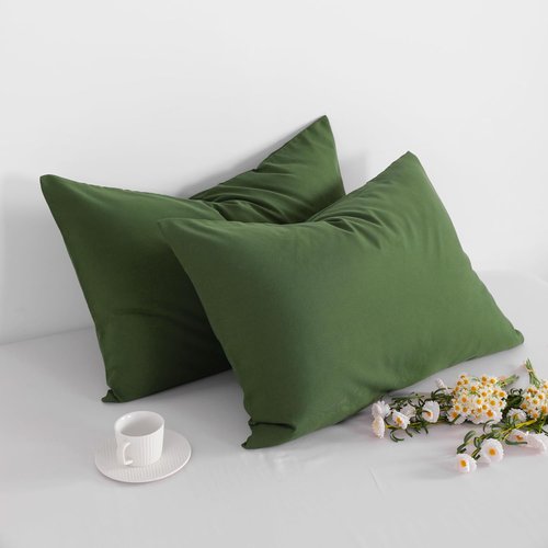FLXXIE Pillow Cases - Soft Microfiber Standard Size Pillow Covers | Wrinkle & Stain Resistant, 2-Piece Set, Olive Green 20x26