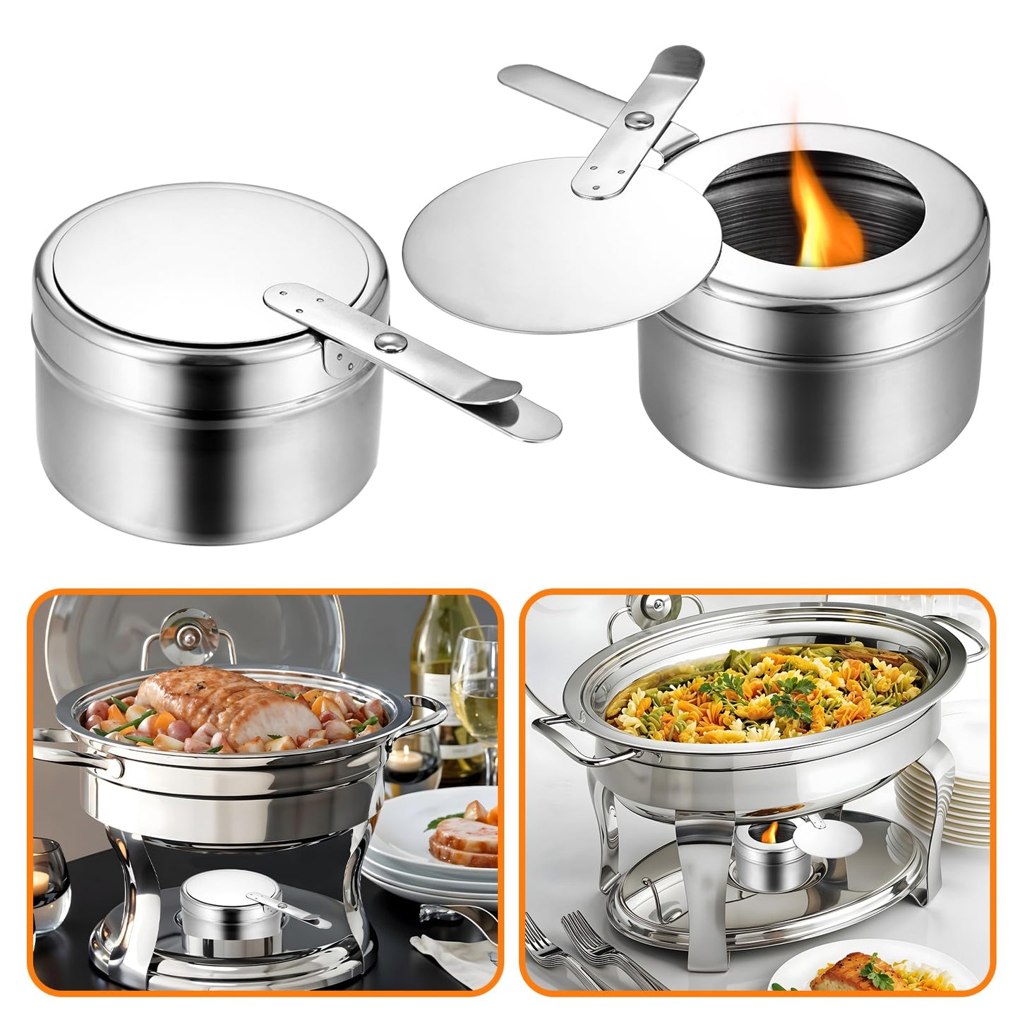 12 Pack Stainless Steel Chafing Fuel Holders with Safety Covers – Durable, Rust-Resistant Canned Heat Box Holders for Buffets, Catering, Barbecues, and Parties (Silver, 3.5" x 3.5" x 2")