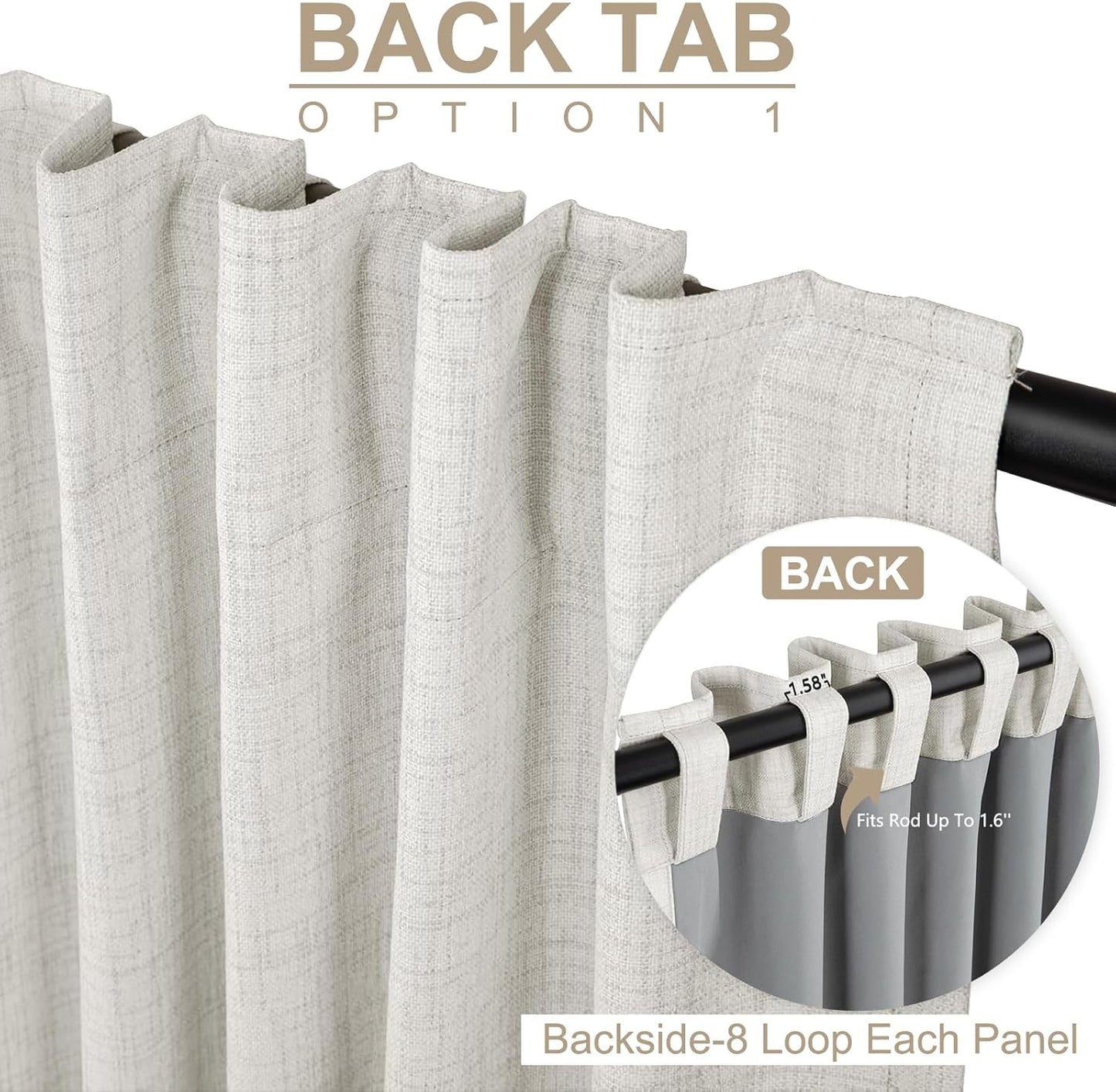Skiennix 100% Blackout Linen Curtains - Thermal Insulated Drapes for Bedroom | 84" Long, Beige, 2 Panels Set