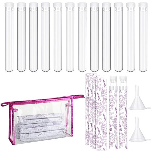 FoldTier 39 Pcs Travel Tube Includes 12 Reusable Plastic Tube for Women Liquid Containers 24 Self Adhesive Wrappers 1 PVC Clear Case 2 Hopper‌s(Fresh Style)