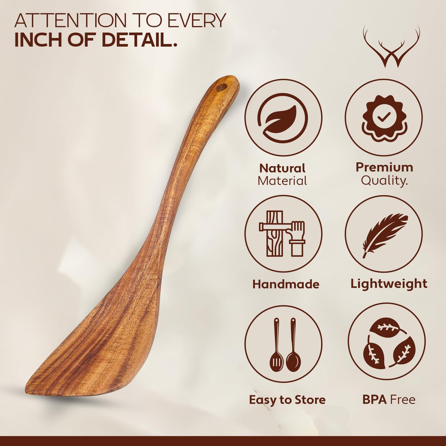 Wooden Spatula for Cooking, Teak Wood Spatula for non stick frying pan With Long Handle - Wooden Pancake Spurtle Non-Stick Cooking Utensils for kitchen use
