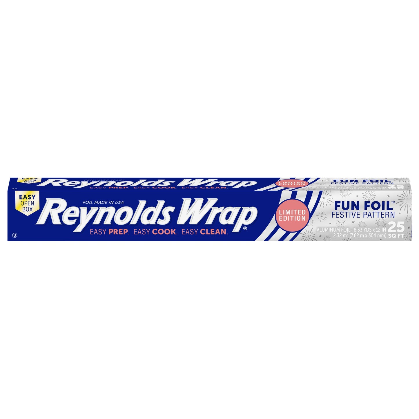 Reynolds Wrap Fun Foil with Festive Firework Pattern, Embossed Aluminum Foil Roll, Festive Embossed Foil for Covering Summer Dishes for BBQs, 25 Sq. Ft.