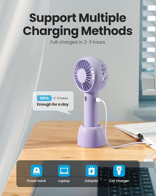 Gaiatop Mini Portable Fan - Powerful 3-Speed Handheld & Desktop Fan | Lightweight USB Rechargeable - Purple