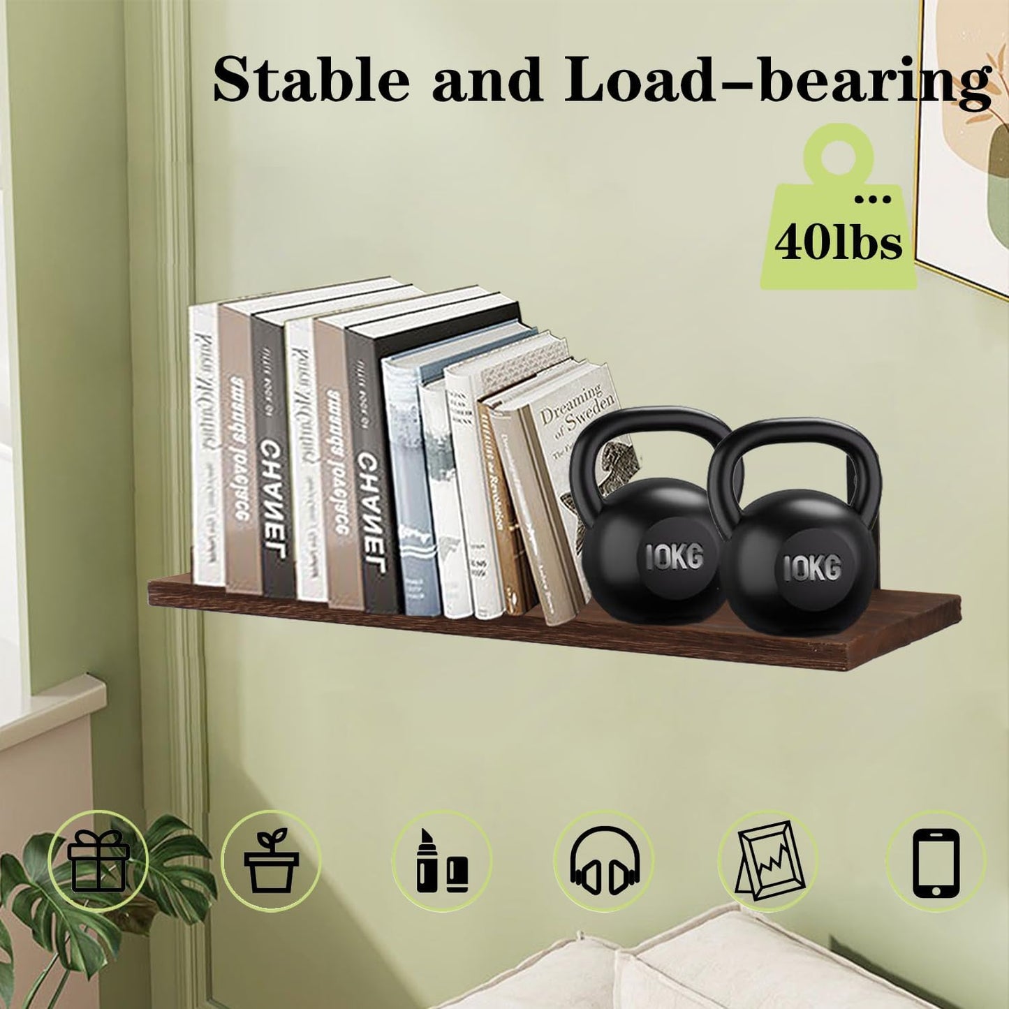 Skiennix Floating Shelves - Wall Mounted Bathroom Organizer with Storage Basket & Towel Rack | Dark Brown, Set of 4, 16 in