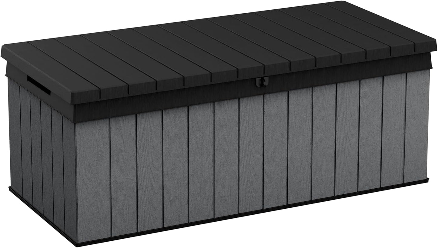 Keter Darwin 100 Gallon Resin Deck Box - Outdoor Storage for Furniture, Cushions & Tools | Grey & Black