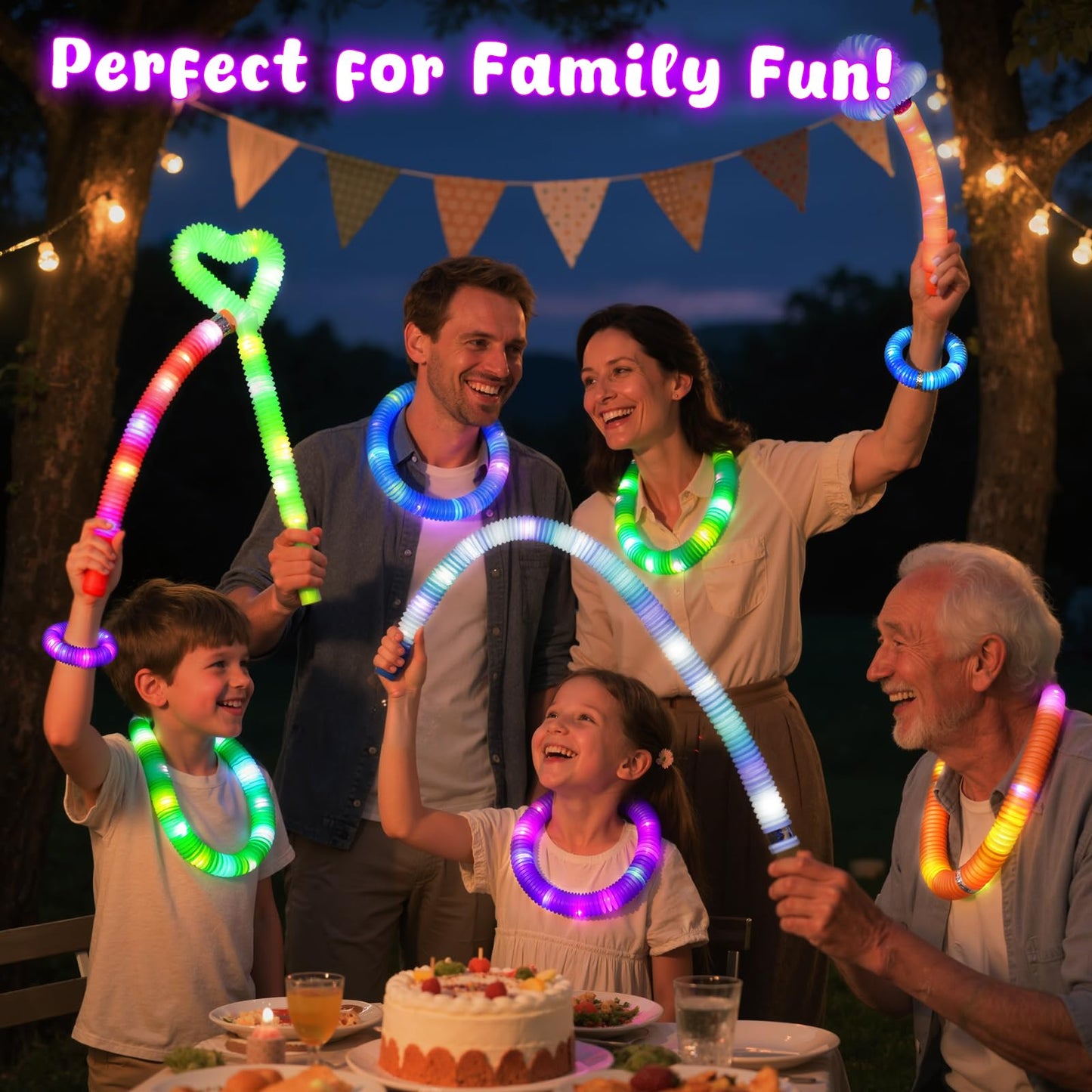 LovesTown 24PCS Light Up Glow Sticks Pop Tubes for Party Favor, Glow in the Dark Party Favor Supplies for Kids Supplies, Light Up Necklace Bracelet Accessories for Boys Girls Birthday