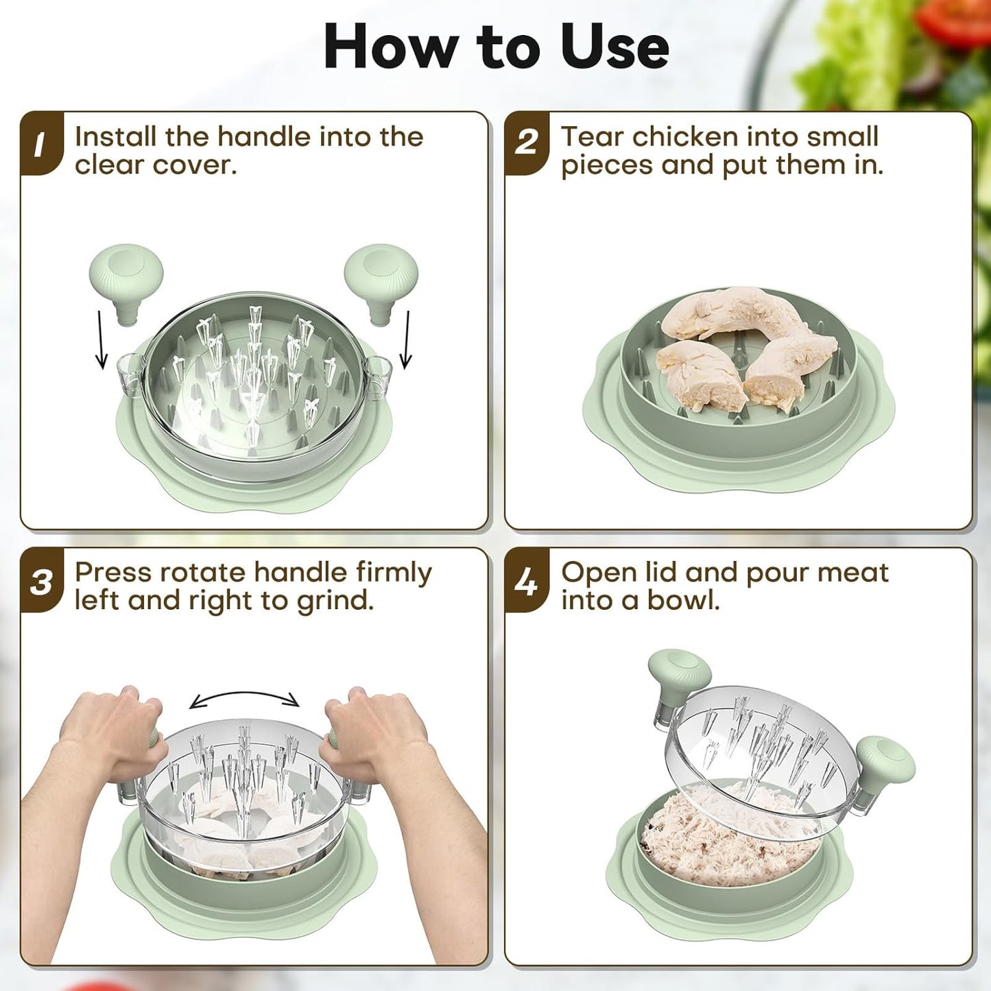 Ukeetap 10" Pro Chicken Shredder Tool - BPA-Free, Ergonomic Design, Large Green Meat Grinder