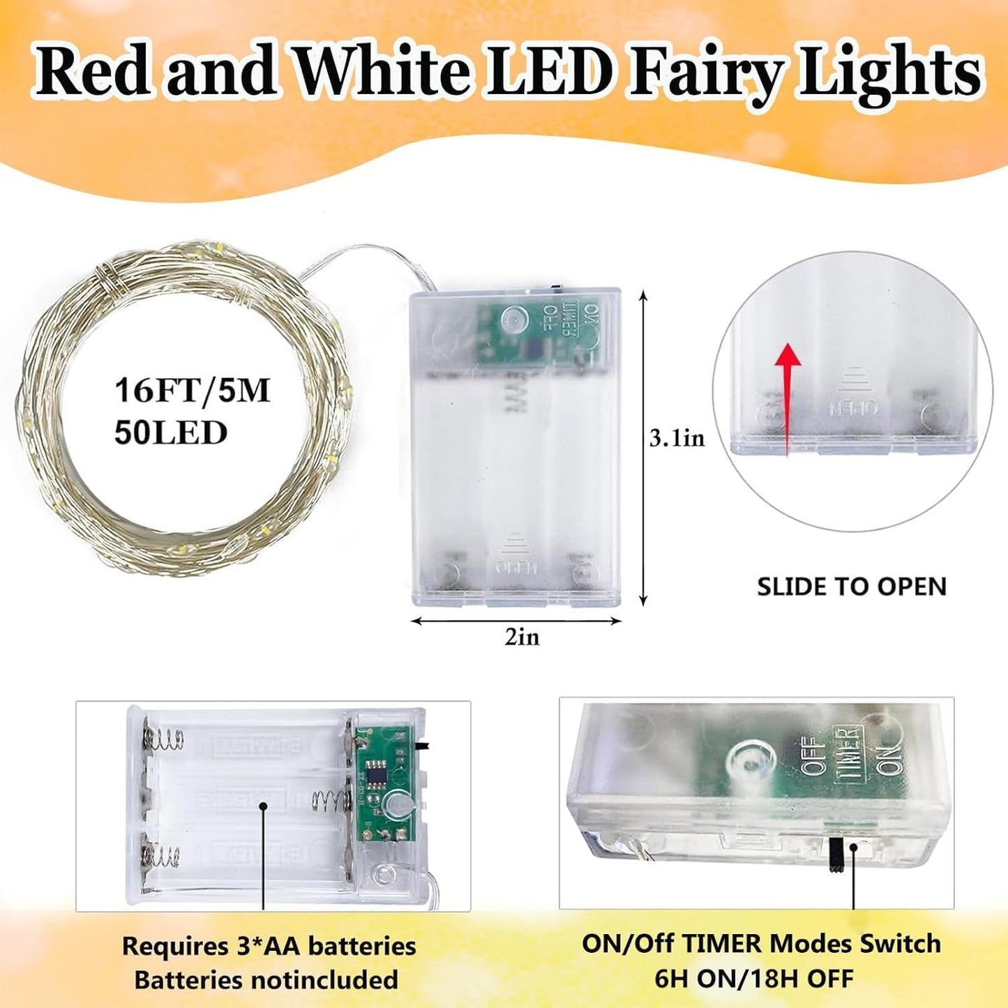 Skiennix 50 LED Fairy Lights - Waterproof 16FT Battery Operated String Lights with Timer | Ideal for Indoor & Outdoor Decor