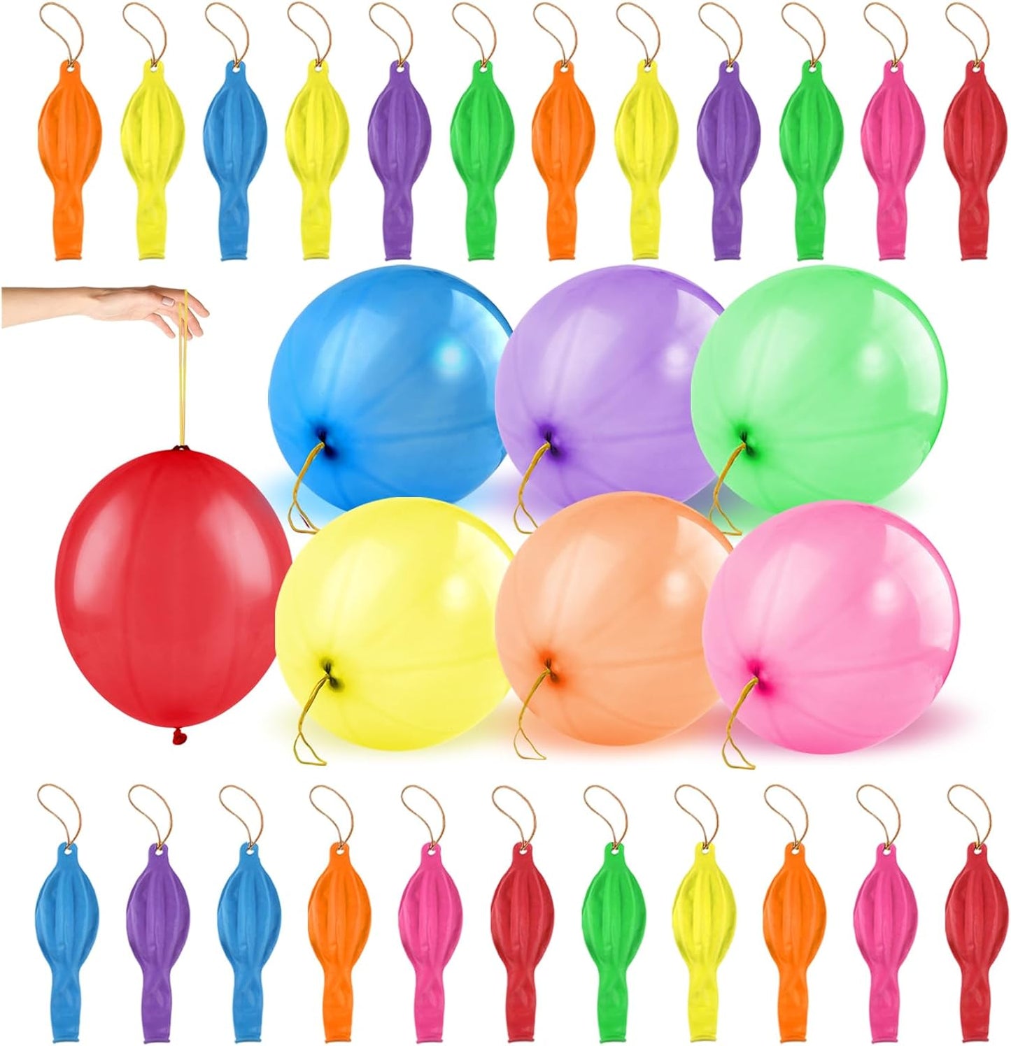 Skiennix Punch Balloons - Thickened Neon Heavy-Duty Balloons with Rubber Band Handle - 30pcs for Kids' Parties