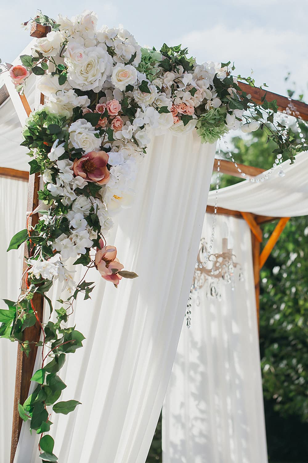 LINXTAR Ivory Wedding Arch Draping Fabric 30'' x 18FT Sheer Chiffon Arch Drape Backdrop 2 Panel Drapes for Easter Bridal Shower Baby Shower Photo Booth Church Decor Birthday Party Outdoor Decoration