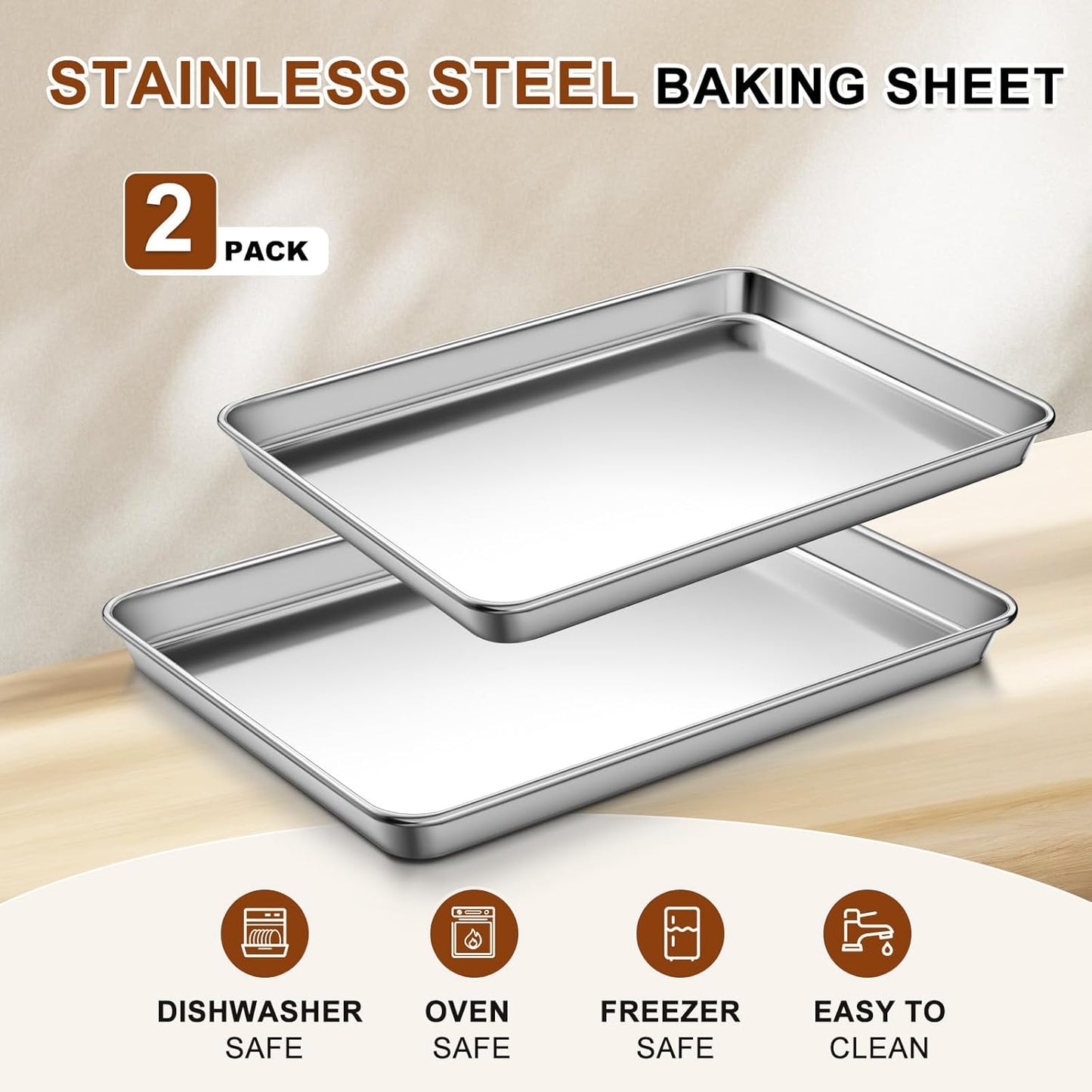 Regine Switzerland Baking Sheet Set - Commercial Grade Stainless Steel Cookie Sheets | 17.5"x13" & 15.7"x12" - Nonstick & Rust Resistant