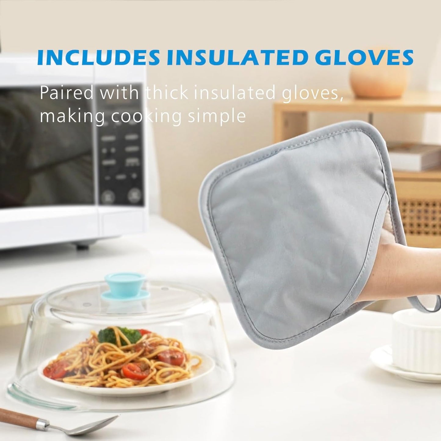 Skiennix Tall Glass Microwave Splatter Cover - 10in Food Safe Lid with Vent Hole & Silicone Knob