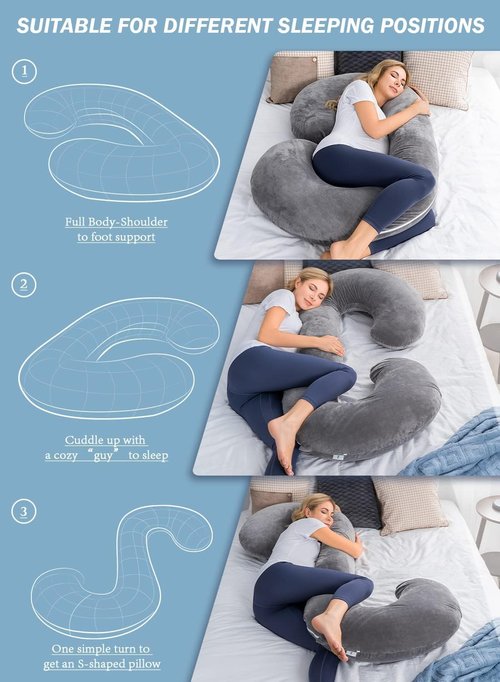 INSEN Pregnancy Pillow - C Shaped Maternity Pillow with Jersey Cotton Cover | Gray Color