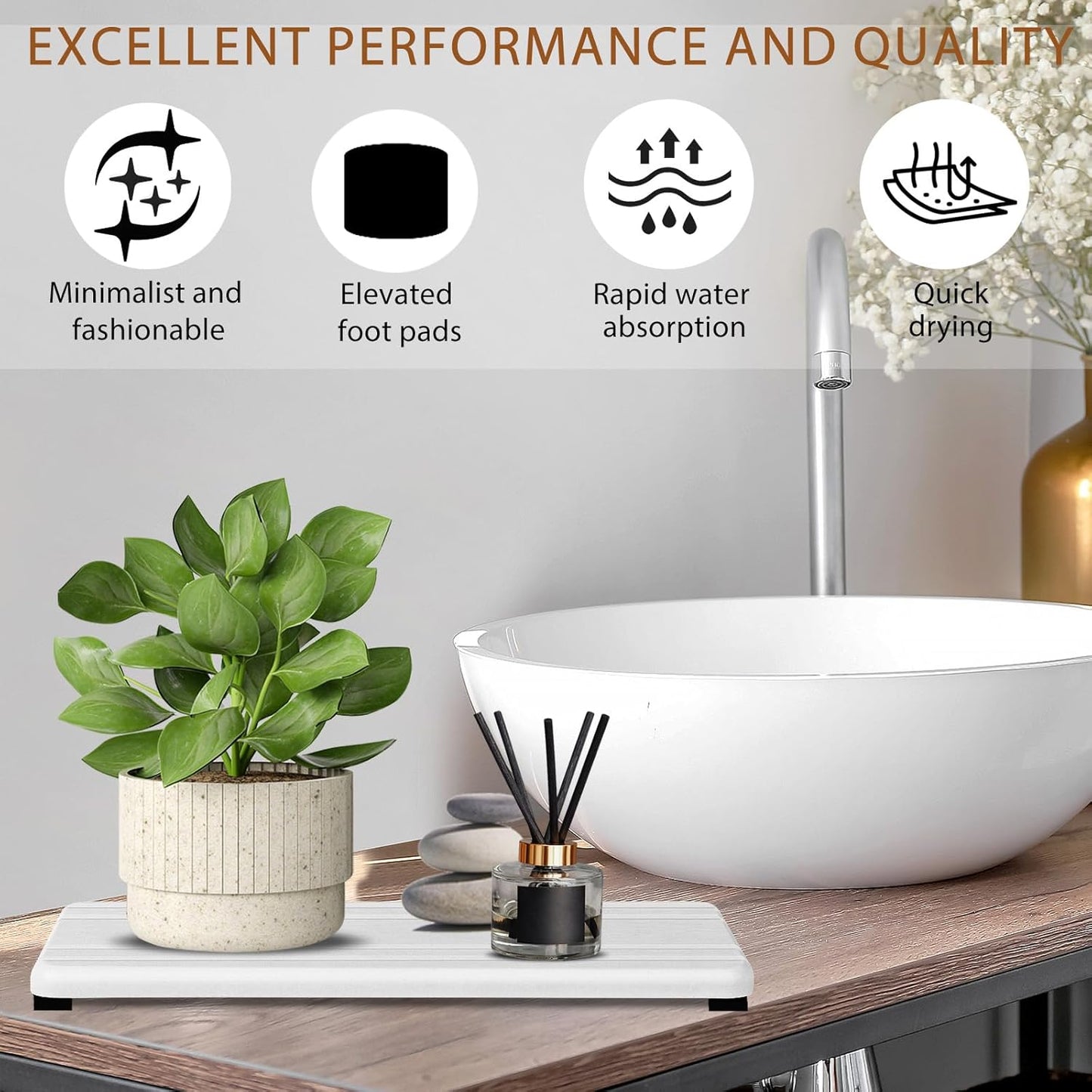 Skiennix Water Absorbing Stone Tray - Quick Drying Diatomite Coasters for Bathroom & Kitchen | 2PCS Set