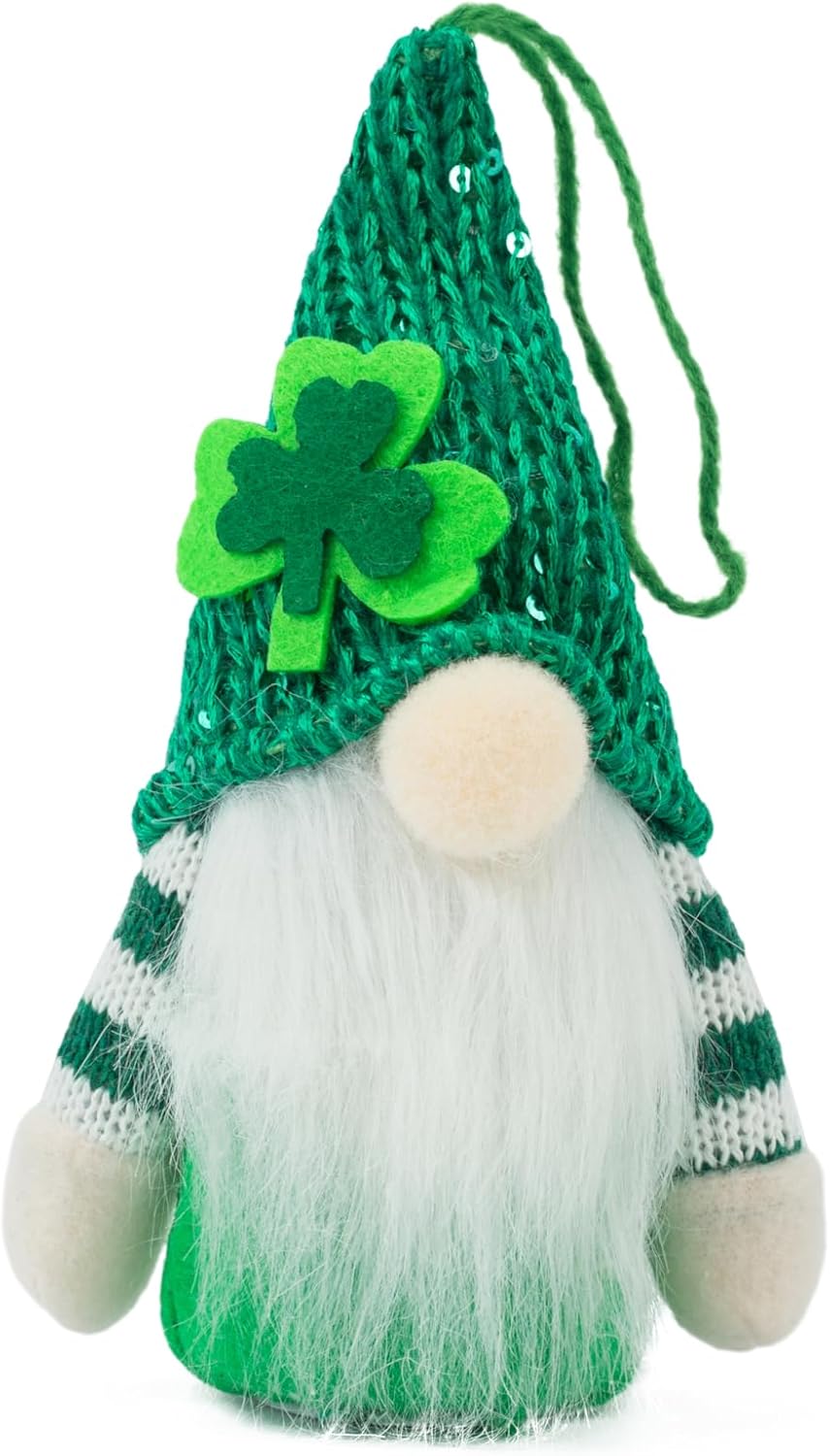 Skiennix St. Patrick's Day Gnomes - Plush Leprechaun Doll Decorations | 2-Pack Green Shamrock Ornaments
