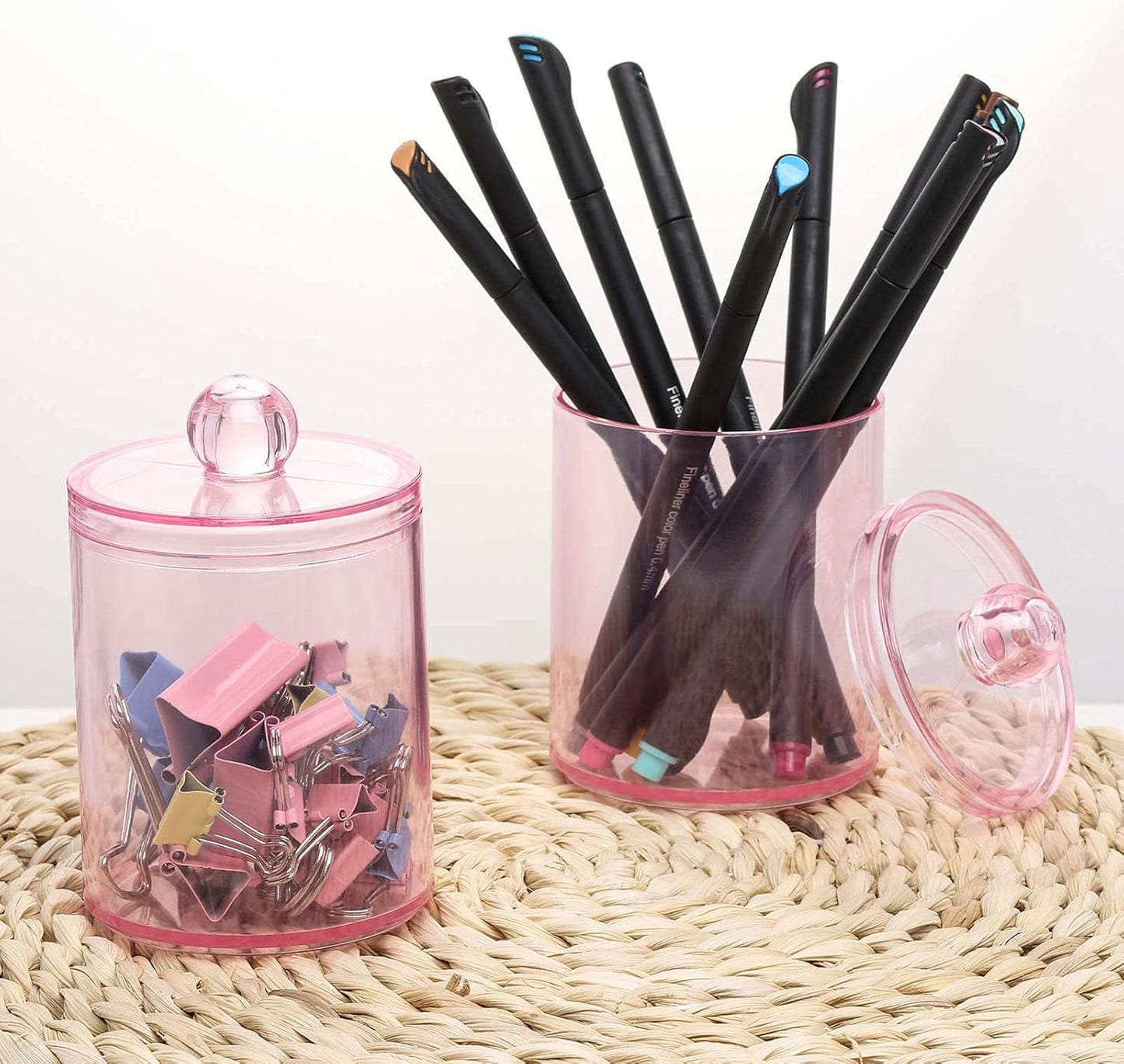 Tbestmax Apothecary Jar - 10 OZ Qtips Holder for Bathroom | Pink Cotton Ball & Swabs Organizer