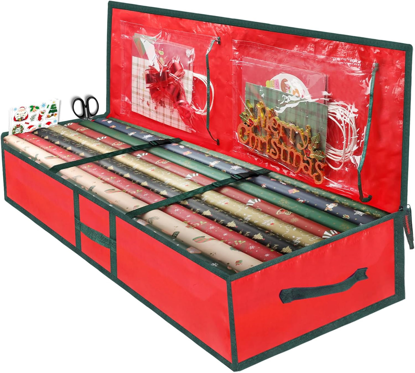 Regine Switzerland Christmas Gift Wrapping Paper Organizer - Durable Plastic Storage Bags for Holiday Supplies | Under Bed Storage (Red)