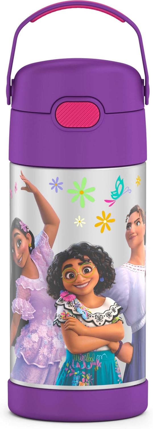 THERMOS FUNTAINER Water Bottle - 12 Ounce Kids Stainless Steel Vacuum Insulated with Straw | Encanto Design
