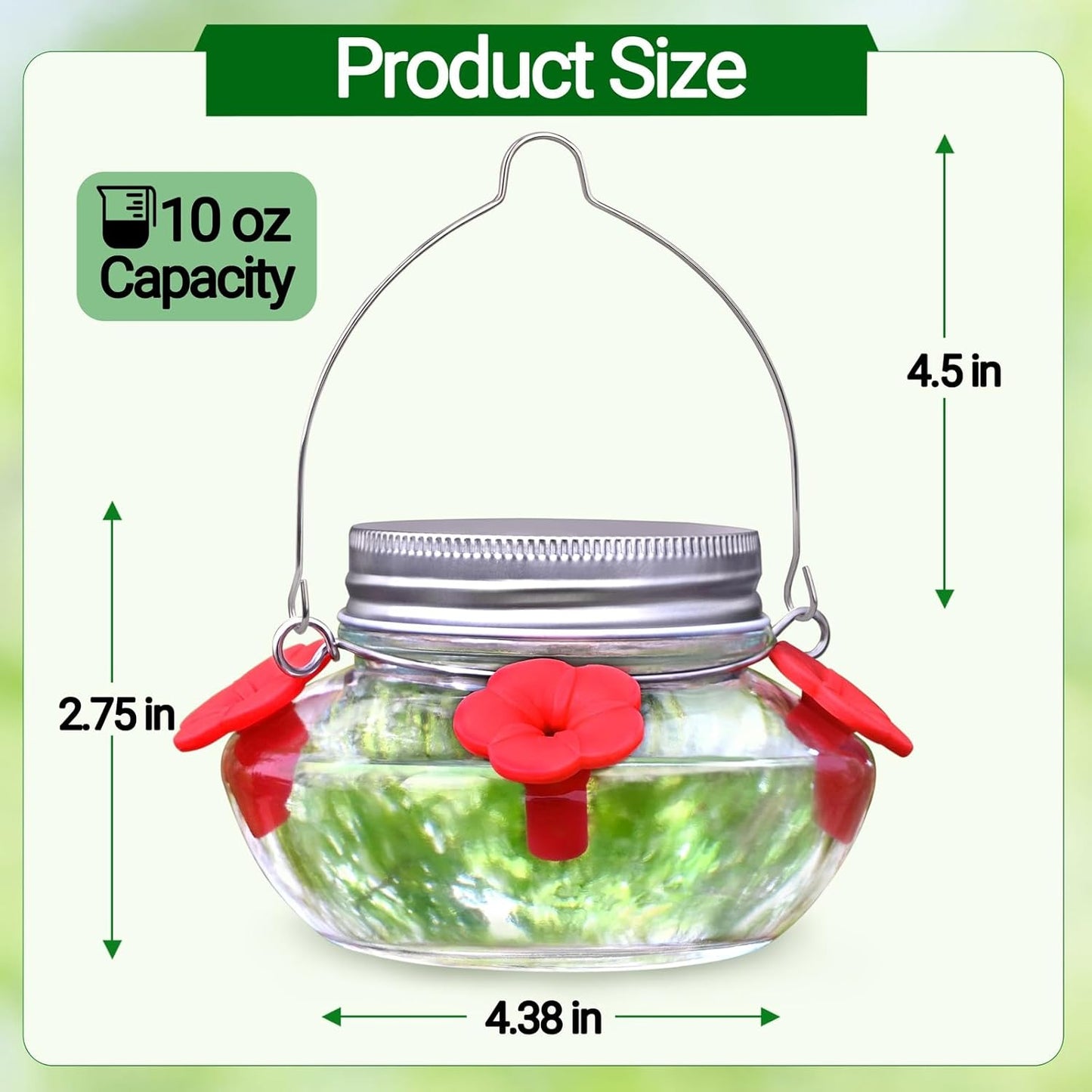 Skiennix Glass Hummingbird Feeder - Cute Mason Jar Design with 4 Silicone Flower Ports | Easy to Clean & Refill