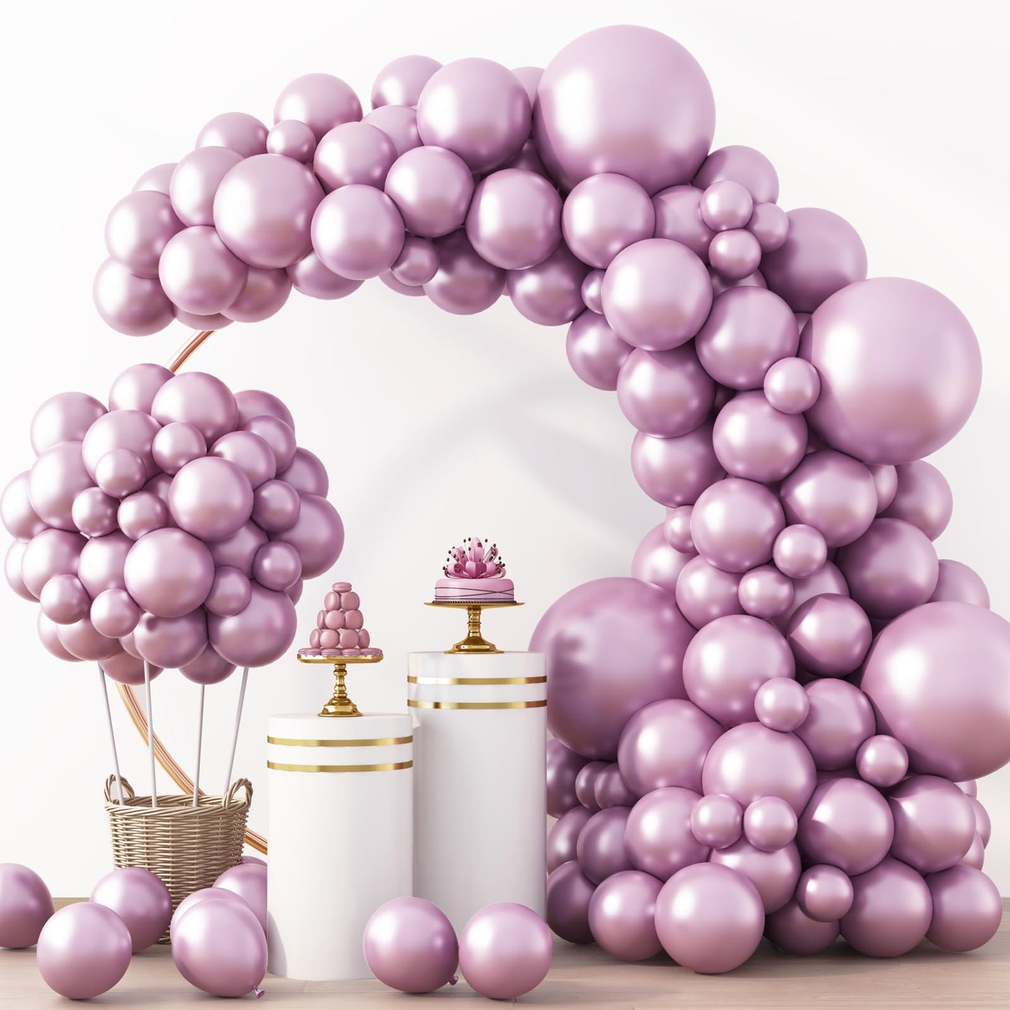 RUBFAC Metallic Pink Balloons 129pcs Different Sizes Pack of 18 12 10 5 Inch, Latex Chrome Metal Pink Balloon Garland Arch Kit for Wedding Princess Birthday Party Baby Shower Engagement Bachelorette