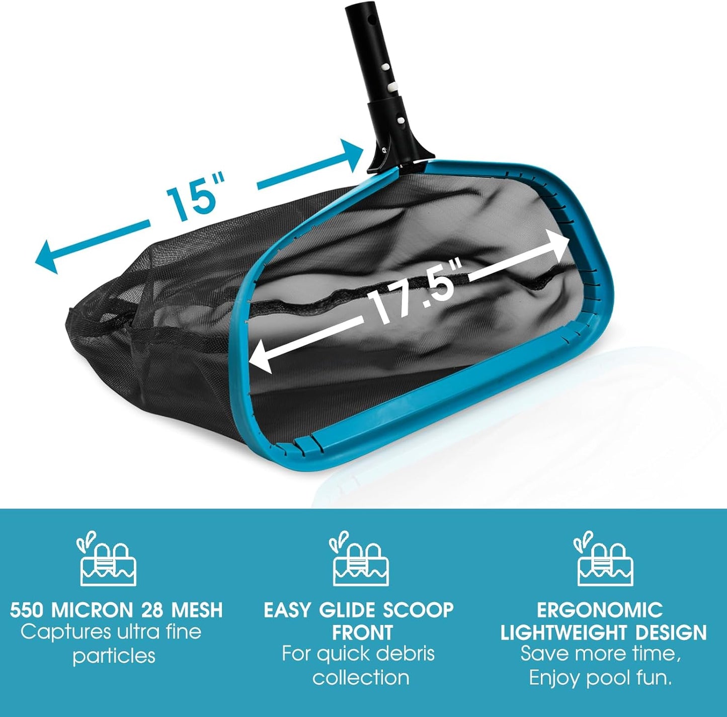 POOLWHALE 17.5" Pool Net - Durable Design with 20" Pool Brush for Easy Cleaning