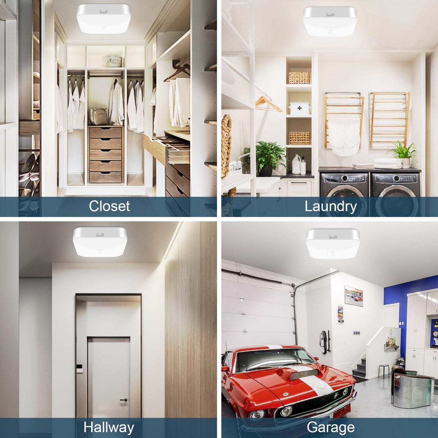 Motion Sensor Rechargeable Ceiling Light Indoor/outdoor with Remote, Wireless Battery Operated Rechargeable Sensor Light for Closet, Garage, Hallway, 3000K-6000K Battery Powered Shower Lights, 2 Pack
