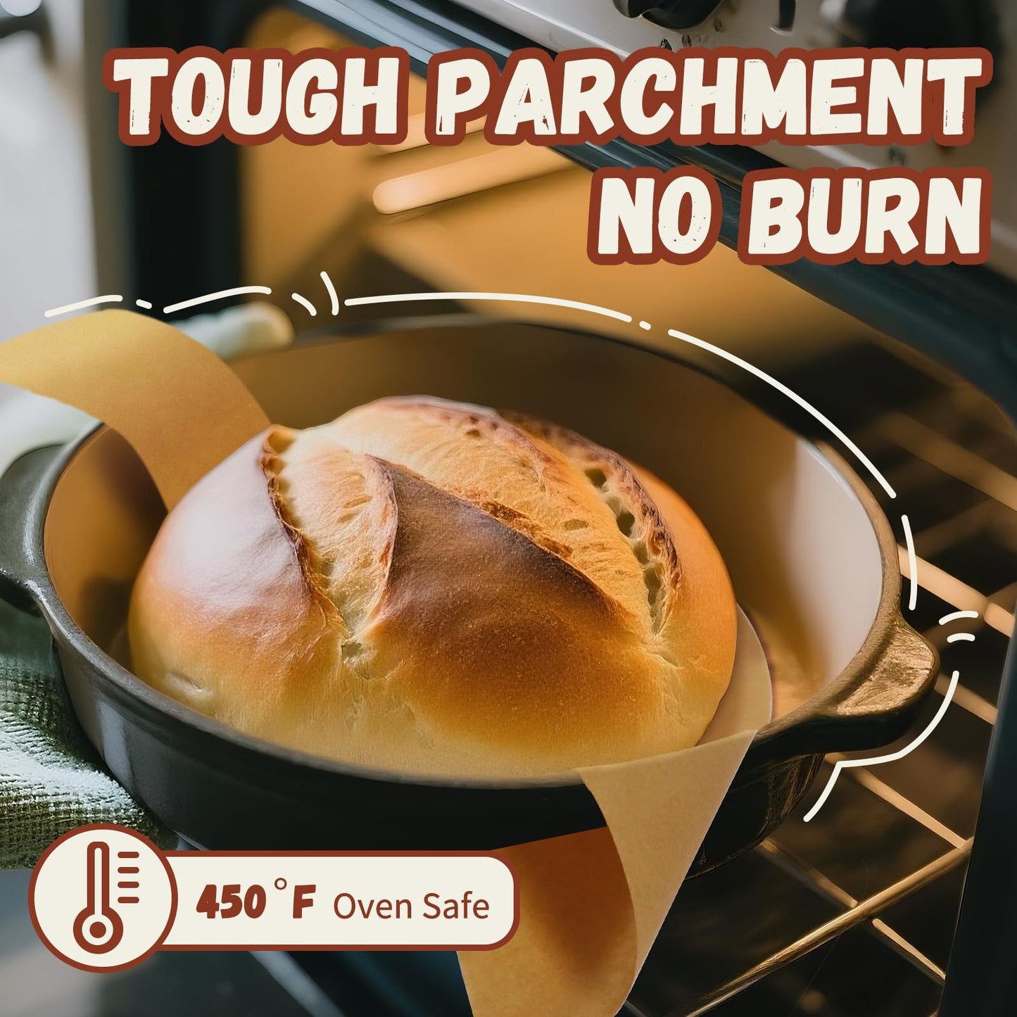 Parchment Paper for Sourdough Baking, GIGYES Bread Sling for Dutch Oven, 8" Round Parchment Paper with Long Handles for air fryer, Easy-Lift, Non-Stick, Odor-Free, 50 Sheets for Cake Baking