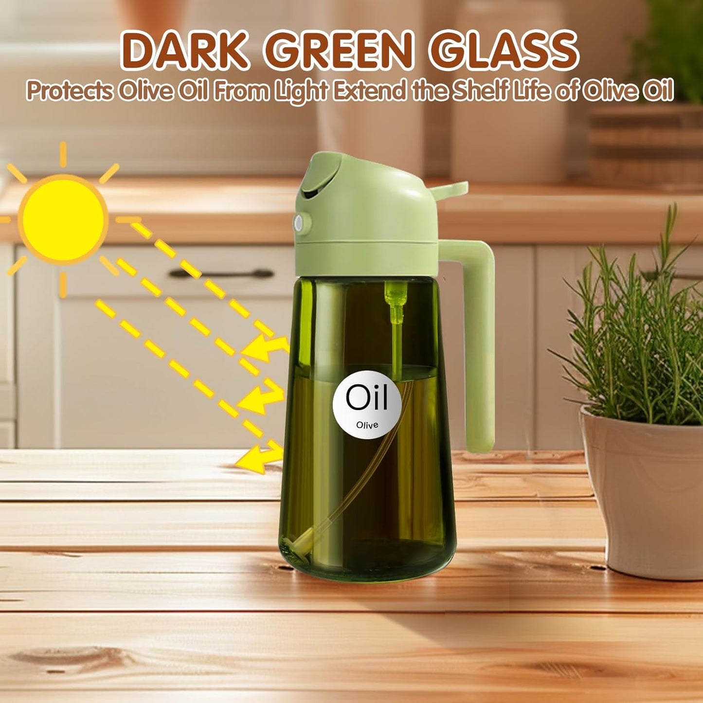YARRAMATE Light Blocking Oil Sprayer - 16oz Food-Grade Olive Oil Dispenser Bottle | Premium Dark Green Glass for Cooking & BBQ